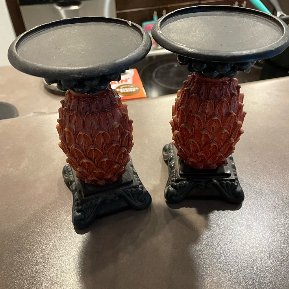 Pair of cute pineapple candle holders